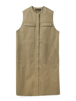 ポケット付きクルーネックロングジレ