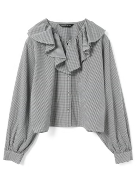 チェックフリルギャザーカラーシャツ