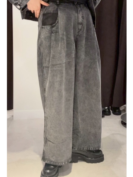 コットンセルロースブラックデニムタックパンツ
