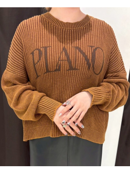 ケミカルウォッシュリブロゴニットプルオーバー