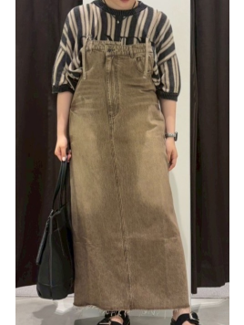 アシメフロントデニムジャンパースカート（beige,brown）