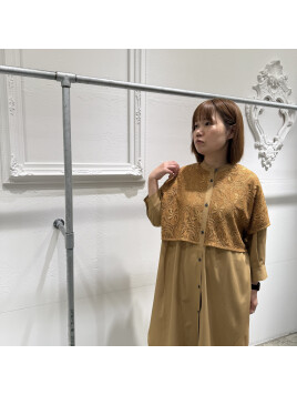 レースレイヤードロングシャツ