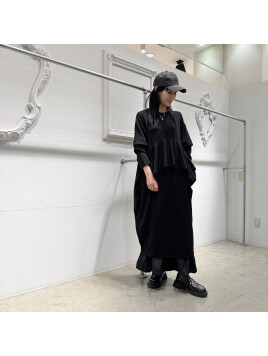 サイドドレープ切替ワンピース