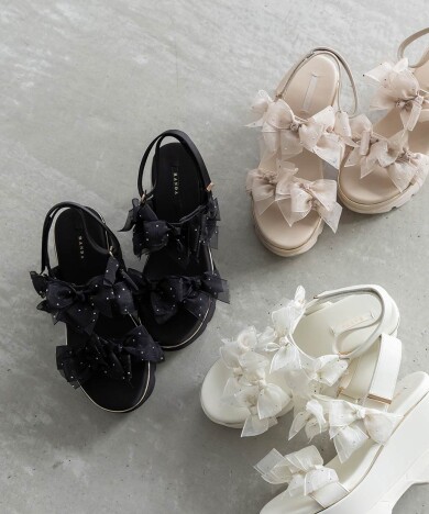 シアーミニリボンウェッジスポーツサンダル