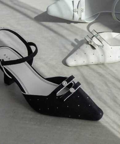 ミニリボンアンクルストラップパンプス