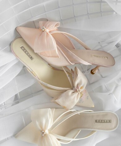 シアーリボンミュールパンプス