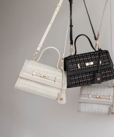 2WAY ベルトデザインツイードハンドルバッグ