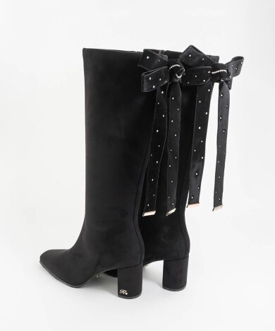 【Holiday Collection】晴雨兼用 2WAY ビジューベロアリボンロングブーツ