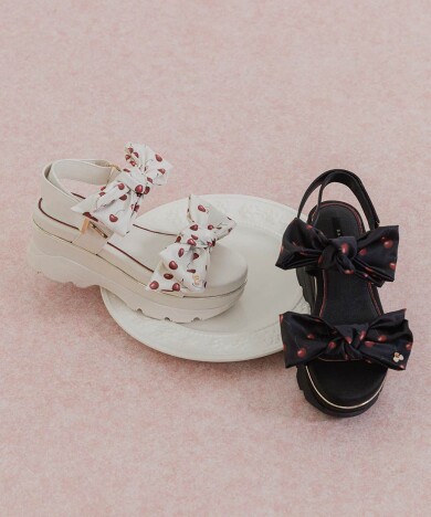 【Cherry＆Strawberry】チェリープリントリボンスポーツサンダル