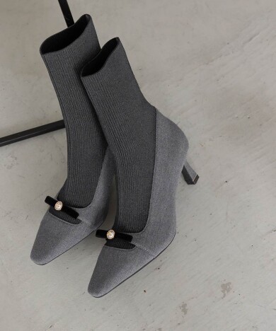 パールリボンニットドッキングブーツ