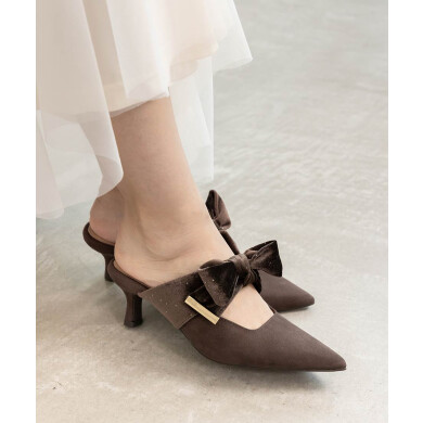 ビッグベロアリボンミュールパンプス