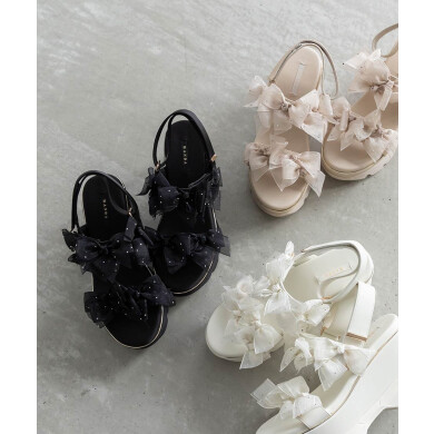 シアーミニリボンウェッジスポーツサンダル