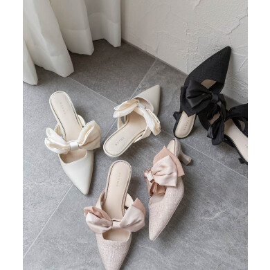 ビッグリボンミュールパンプス