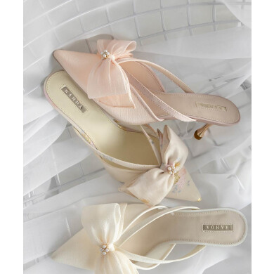 シアーリボンミュールパンプス