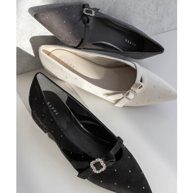 3E ビジューパーツフラットパンプス