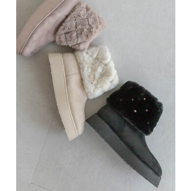 2WAY ビジュー×キルティングファームートンブーツ