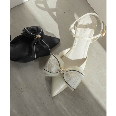 2WAY 配色リボンアンクルストラップパンプス