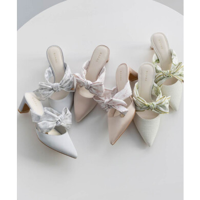 スカーフリボンミュールパンプス