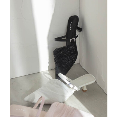 シアーギャザーミュールパンプス